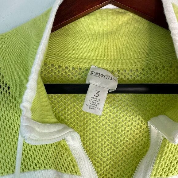 Chico’s Zenergy Womens Lime Green Lissa Mesh Knit Sweater Jacket XL Athleisure - Picture 6 of 10